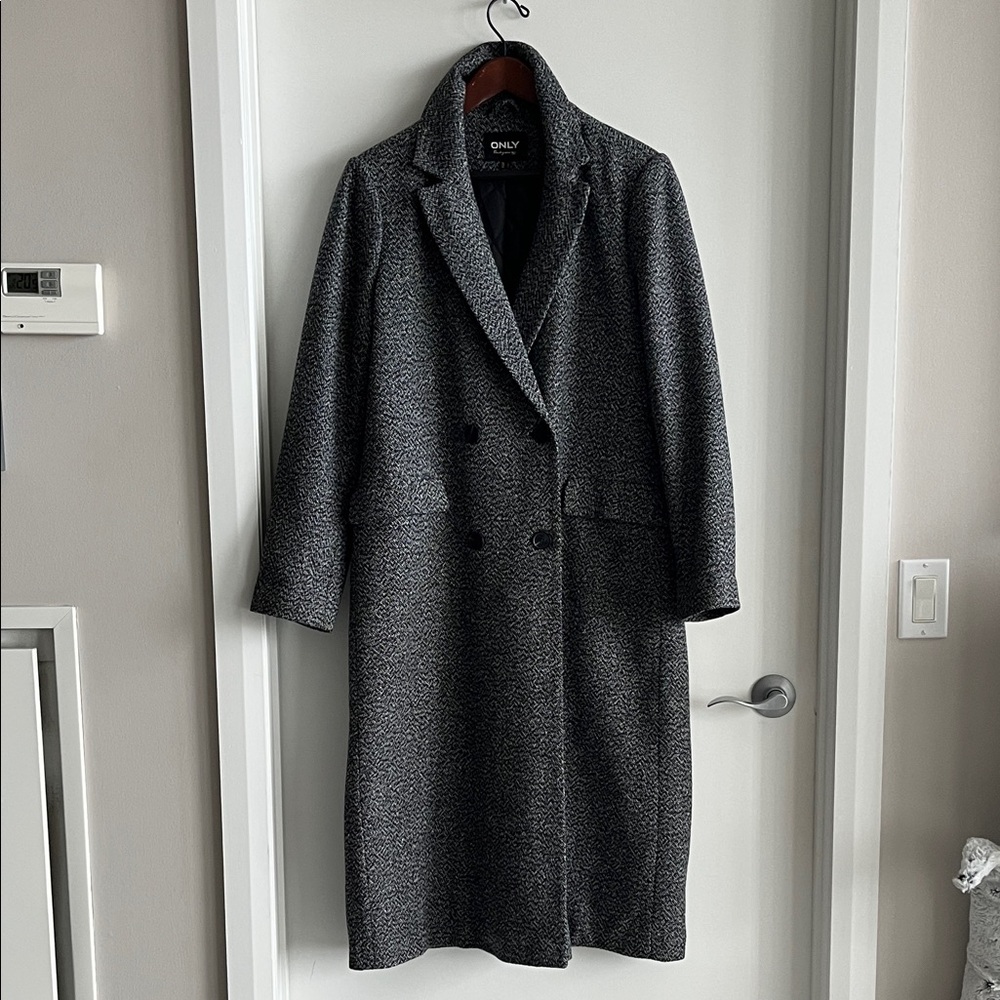 Women's Charcoal Overcoat, long,  grey, Large, button down, warm